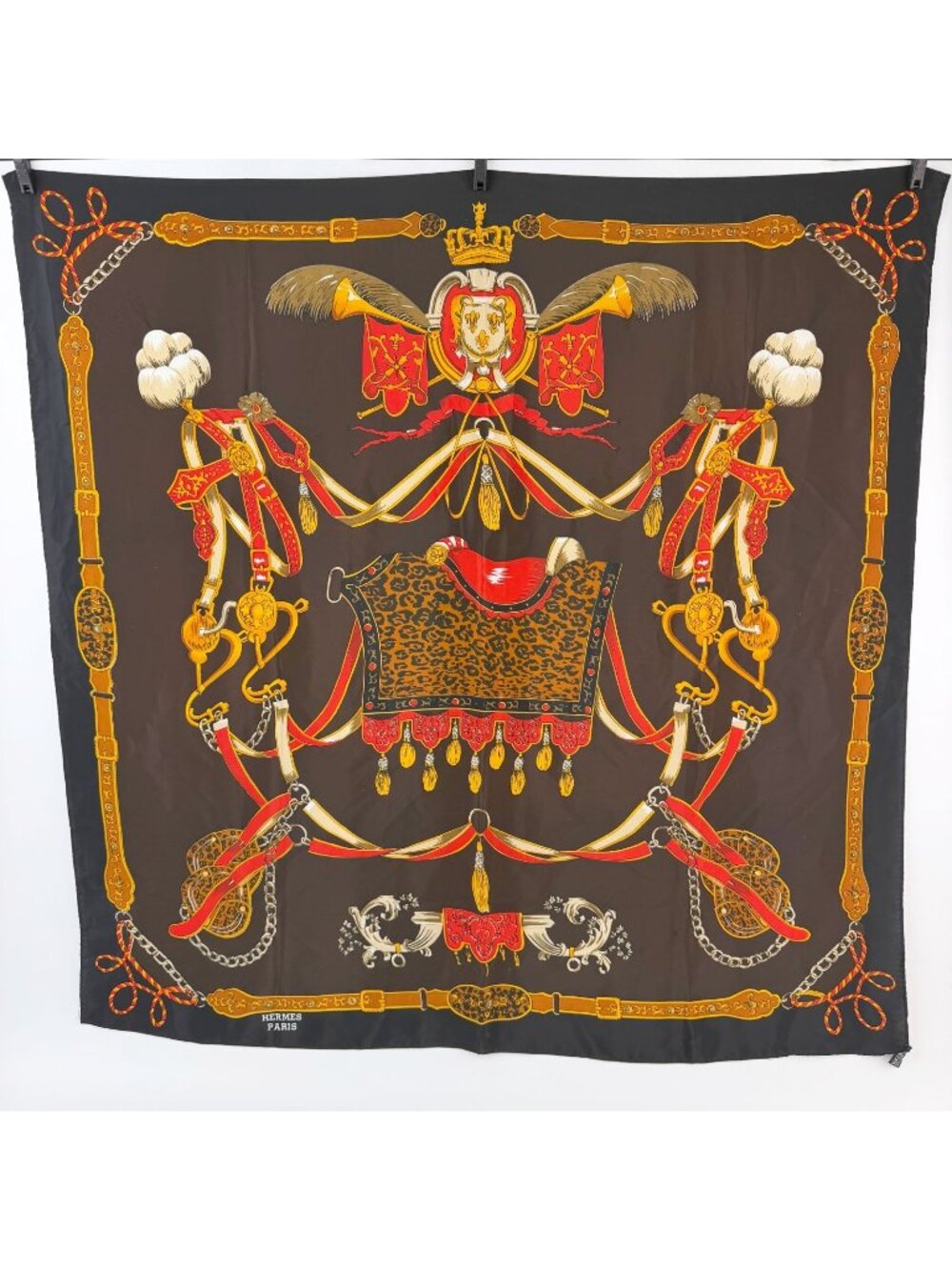 Hermes Harness Feather Chain All Over Print Scarf Silk 100% Multicolor Vintage